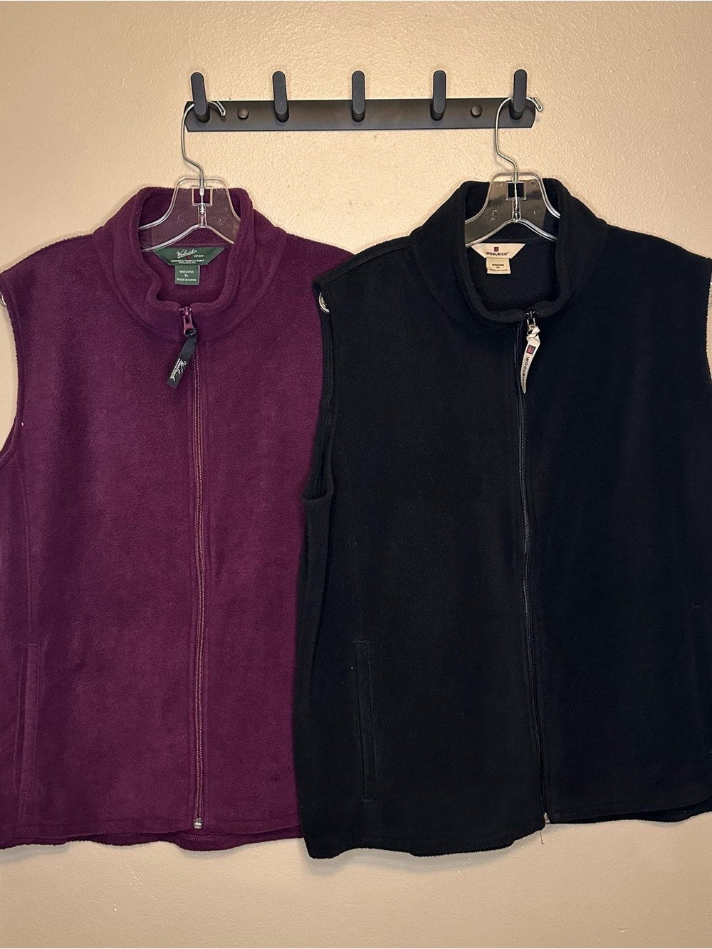 Lot of 2 Woolrich Fleece Women's Zip Vest Black & Purple
